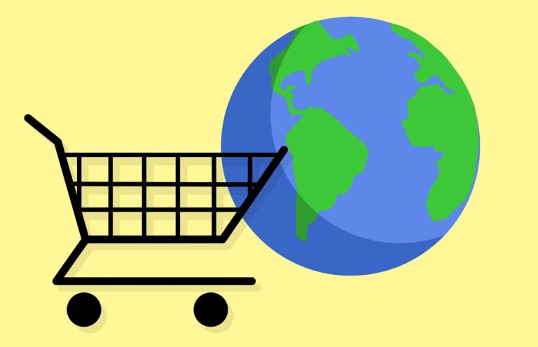shopping, cart, globe